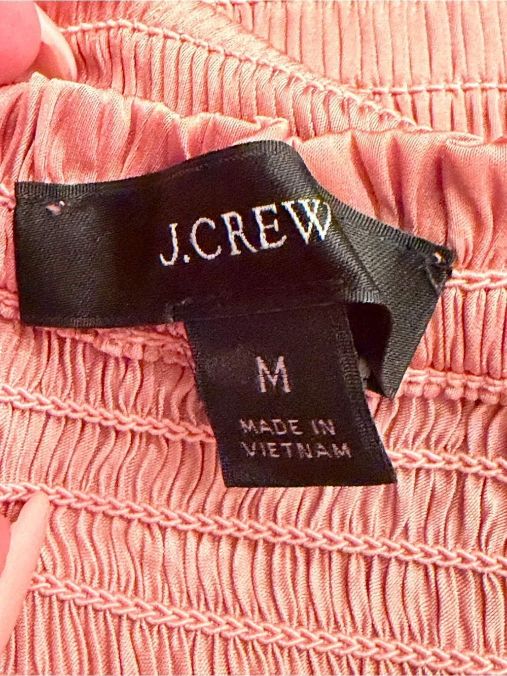 J. Crew Smocked Satin Puff Sleeve Crop Top Blouse Pink Size Medium